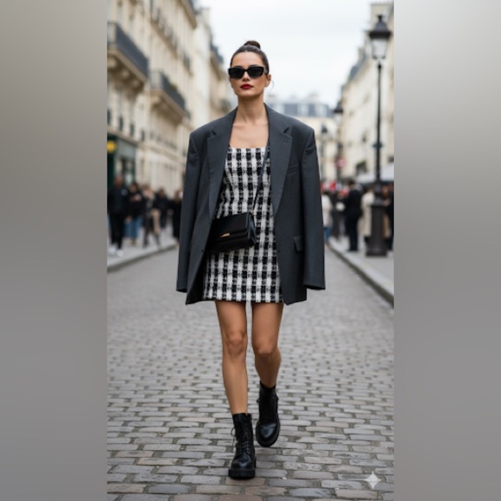 Maje Black & White Tweed Sheath‎ Mini Dress size 40